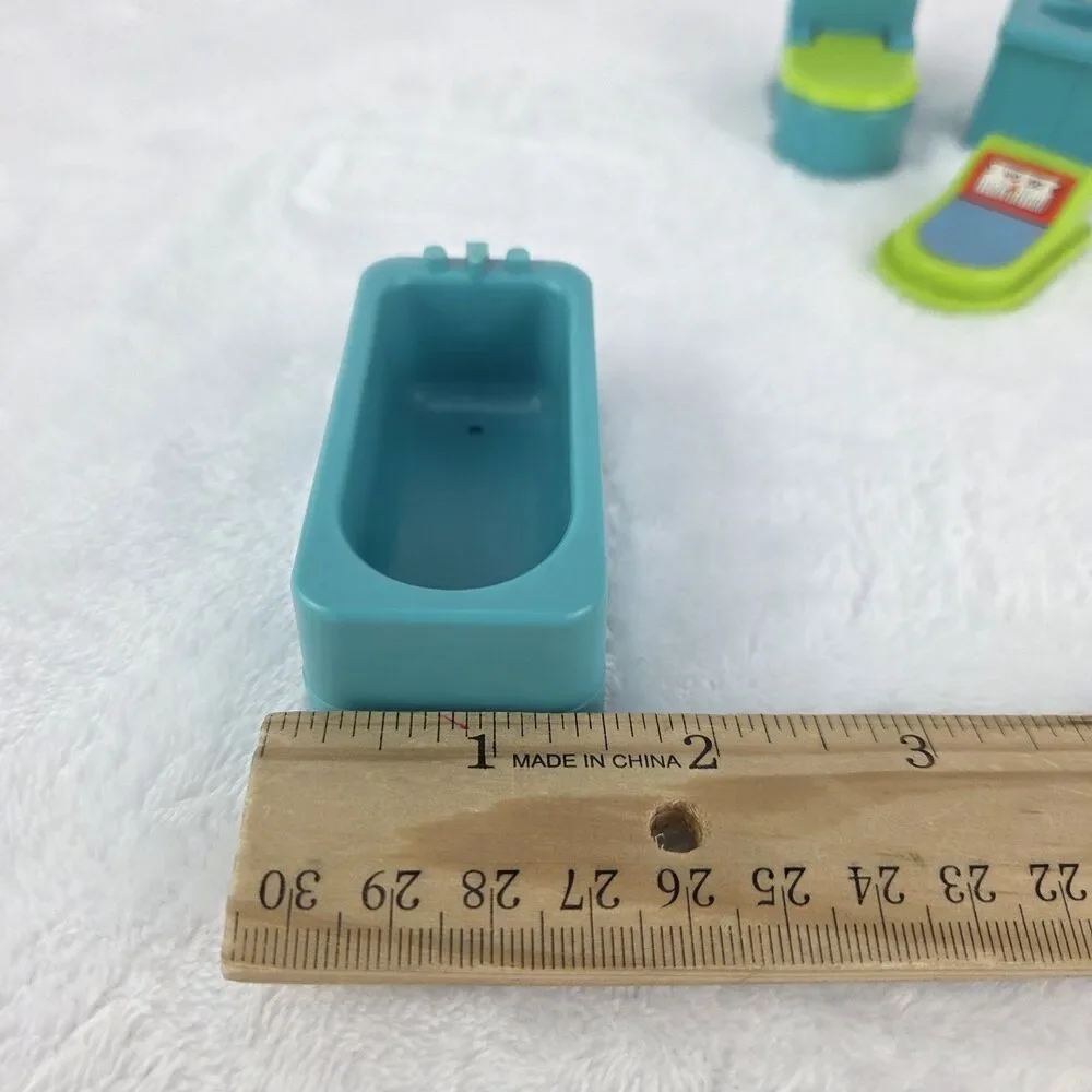 Vintage Fisher Price Little People Bathroom Set Blue Tub Sink Toilet Scale 4 Pc